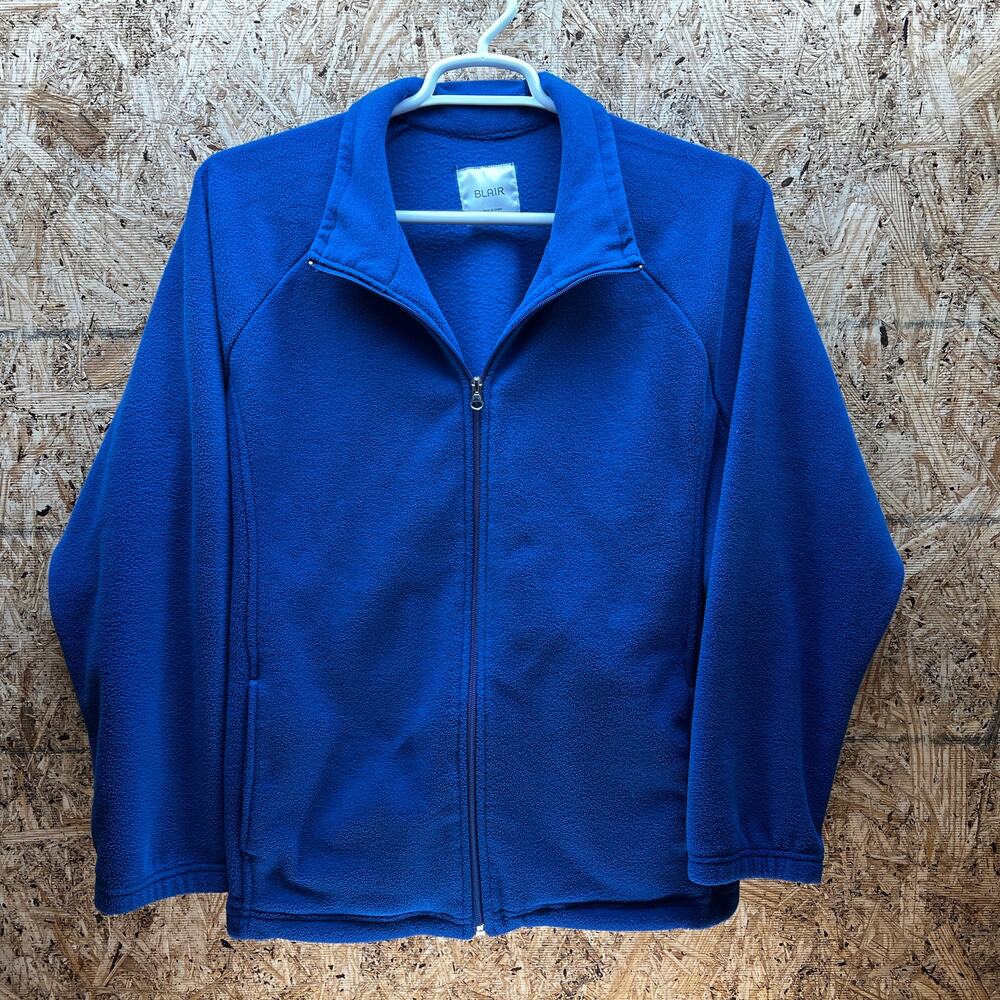 Blair Polyester Blue Solid Long Sleeve Fleece Jacket Womens XL